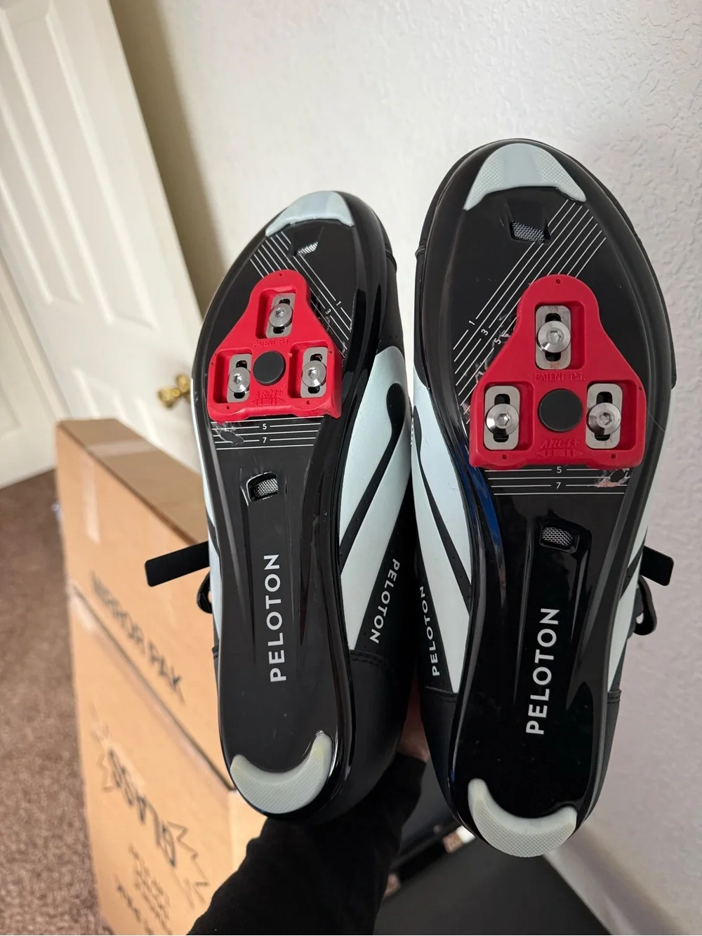 Peloton Black Cycling Shoes with Red Lining and Triple-Strap Closure